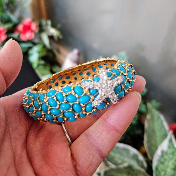 Vintage Kenneth J Lane KJL Starfish Hinged Clamper Bracelet - Picture 8 of 9